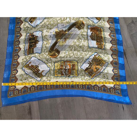 blue polyester, scarf Yellow/ Brown/gold/white - Picture 3 of 5